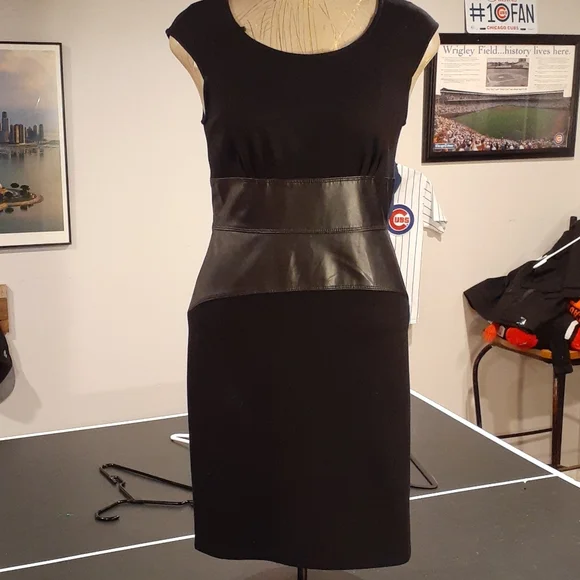 Calvin Klein | Dresses | Calvin Klein Black Faux Leather Trim Dress |  Poshmark